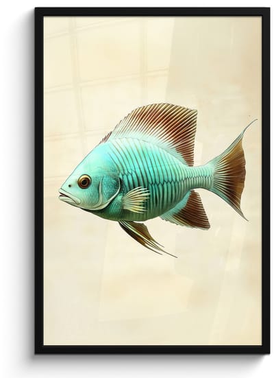Poster in lijst - Fotolijst 60x90 cm - Posters - Schubben - Vis - Mint - Minimalistisch - Posterlijst zwart - Decoratie - Wanddecoratie woonkamer - Muurdecoratie slaapkamer