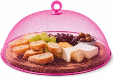 Excellent Houseware Anti vliegen/wespen kap voor voedsel - D35 cm - roze - eten beschermen tegen insekten - Afdekkap / vliegenkap