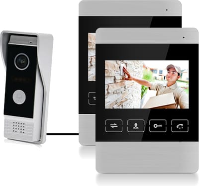 Doorsafe 7160 - camera deurbel met regenkap en intercom - 2 draads van deurbel naar 2 x 4,3 inch scherm - opslag beelden op 16Gb SD-kaart - deuropener aansluitbaar