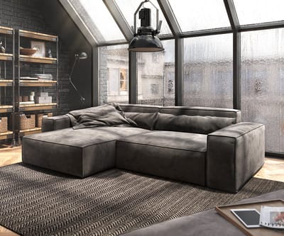 Hoekbank Sirpio XL 270x170 cm microvezel kaki bruin recamiere variabele met kruk