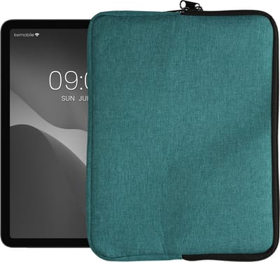 kwmobile universele tablet hoes geschikt voor 12,4"-12,9" Tablet hoesje - Stoffen cover voor tablets 28,7 x 21,7 cm - Tablet sleeve met rits - In petrol