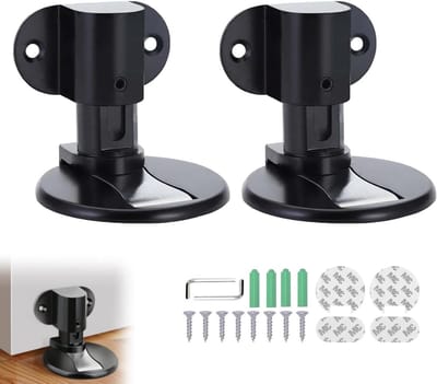 Set van 2 metalen magnetische deurstoppers met lijm en schroeven - zelfklevende vloerstickers voor thuis en kantoor, zwart
