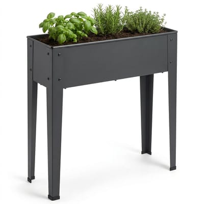 Lomera Kweektafel Metaal Antraciet - Moestuintafel op Poten - Verhoogde Plantenbak - Kweekbak - Plantentafel - Moestuinbak - Kruidenbak - Plantenbak op Poten - Bloembak Verhoogd - Binnen en Buiten - Voor Balkon, Tuin en Terras