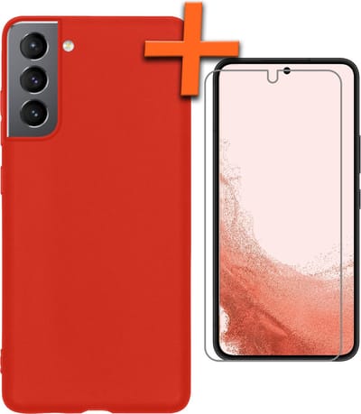 Hoes - Met Screenprotector - Geschikt voor Samsung Galaxy S22 - Sterk & Shockproof - Back Cover - Siliconen Case - Telefoon Hoes - Rood