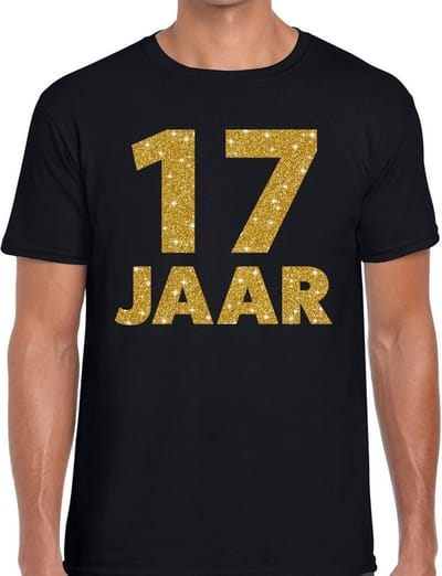 17 jaar goud glitter verjaardag t-shirt zwart heren - verjaardag shirts S