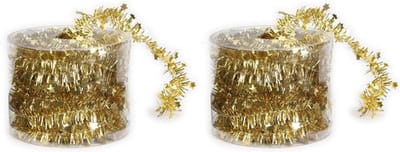 2x Dunne kerstslingers goud 3,5 x 700 cm - Guirlandes folie lametta - Gouden kerstboom versieringen
