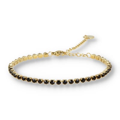 My Bendel - Tennisarmband Goudkleurig met Zwarte Zirkonia - Goudkleurige Tennisarmband met Zwarte Zirkonia Stenen - met Luxe Cadeauverpakking | Sieraden Voor Dames