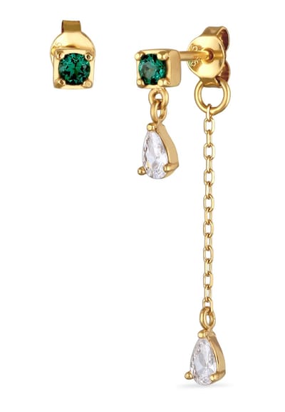 Elli PREMIUM - Oorbellen - Oorstekers Vrouwen Vierkant Fijne schakelketting Synthetische Smaragd Xirius Geslepen Groen 925 Sterling Zilver Verguld Feest / Oudejaarsavond Goud -