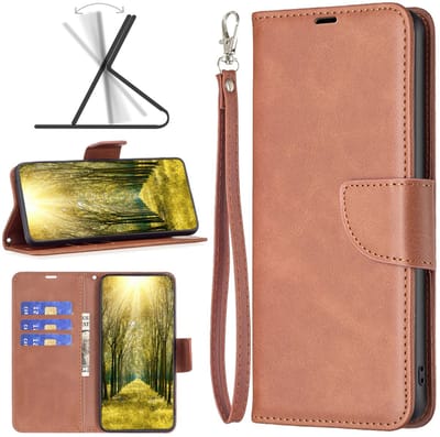 MobyDefend Hoesje - Geschikt voor Samsung Galaxy S25 Edge - Wallet Book Case Met Koord - Bruin