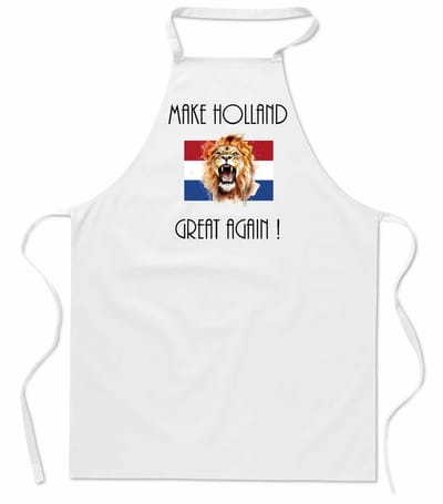 Mijncadeautje - keukenschort - kookschort - BBQ schort - Schort - Make Holland Great Again - Trots op Nederland - Schort unisex - 100% katoen - wit