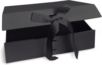 Geschenkdoos met deksel en magneetsluiting, 23 x 17 x 7 cm, inclusief strik, zwart