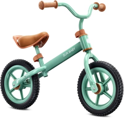sun baby Loopfiets voor Kinderen 2 Jaar Molto Strada, max. 30 kg, Loopfietsen met schuimrubberen banden, verstelbaar zadel en stuur, stalen frame - Sage Green met zwarte banden