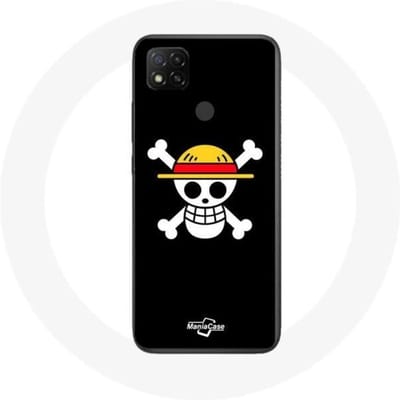 Xiaomi Redmi 9C hoesje One Piece Manga Skull Zwarte achtergrond zwart