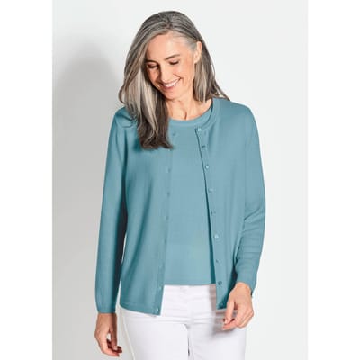 Tricot jasje van kasjmier met ronde hals - mintgroen - Gr. 48 van Goldner Fashion