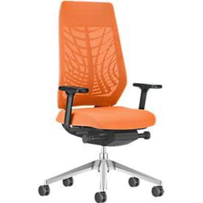 Interstuhl JOYCE is3 bureaustoel, synchroonmechanisme, armleuningen, FlexGrid lendensteun, netrugleuning, vlakke zitting, zwart/oranje