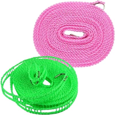 EXCITAT Clothesline - Outdoor Clothesline - Adjustable Clothesline - Windproof Clothesline - With Hooks - Laundry and Clothesline - Ideal for Camping Accessories - 5m - 2 pcs - Willekeurige kleur