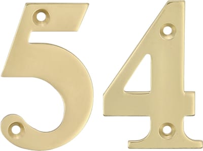 AMIG Huisnummer 54 - massief messing - 5cm - incl. bijpassende schroeven - gepolijst - goudkleur
