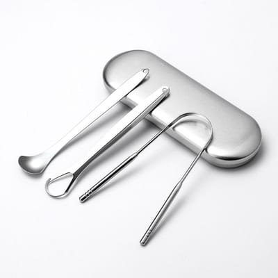 Orale tongcoatingreiniger Tongschraper 3-delige tongscrubber voor volwassenen Kinderen Medische kwaliteit metaal zilver