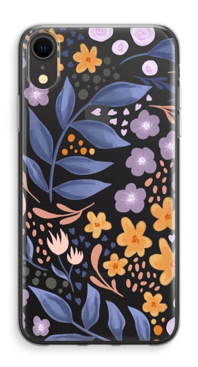 Case Company® - Hoesje geschikt voor iPhone XR hoesje - Flowers with blue leaves - Soft Cover Telefoonhoesje - Bescherming aan alle Kanten en Schermrand