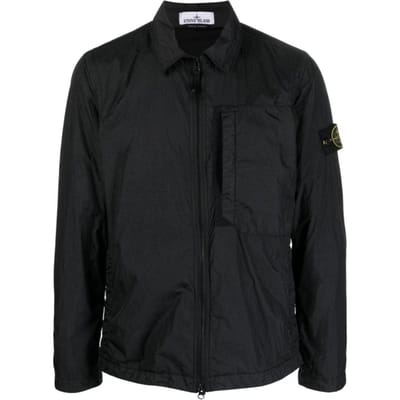 Stone Island Borstzak Lange Mouwen Hoge Glans Gekreukeld Nylon Ritskraag Jas Mannen Jas 791510723-V0029 M black