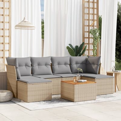 vidaXL - 7-delige - Loungeset - met - kussens - poly - rattan - beige