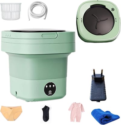 Mini-wasmachine, 8 liter, opvouwbare wasmachine, campingwasmachine, mobiele wasmachine voor ondergoed, sokken en kinderkleding, groen [Energieklasse A+++]