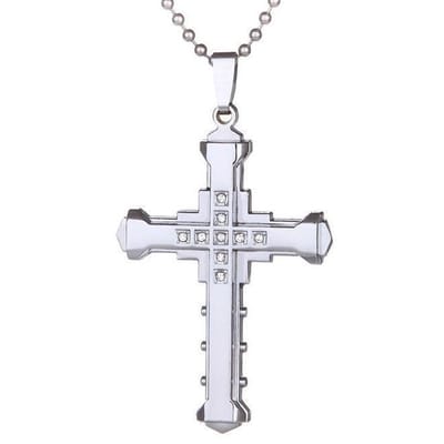 Ketting met Kruis Hanger - Zilver kleurig met Diamantjes (Zirkonia) - Kettingen Heren Dames - Papa Cadeau Voor Mannen - Vaderdag