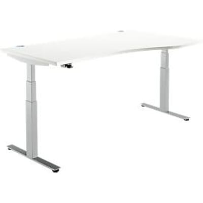 Schäfer Shop  Select Bureautafel DRIVE UP 2, Aanbouw rechts, T-poot, vrije vorm, in hoogte verstelbaar, wit/blank aluminium