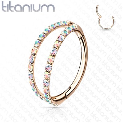 Piercing titanium dubbel rij steentjes clicker 1.2x8 - rose goud - LMPiercings