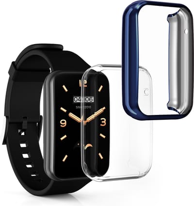 kwmobile 2x smartwatch hoes geschikt voor Xiaomi Mi Band 7 Pro hoesje - Siliconen sporthorloge cover - Activity tracker case in transparant / donkerblauw