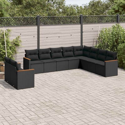 vidaXL - 10-delige - Loungeset - met - kussens - poly - rattan - zwart