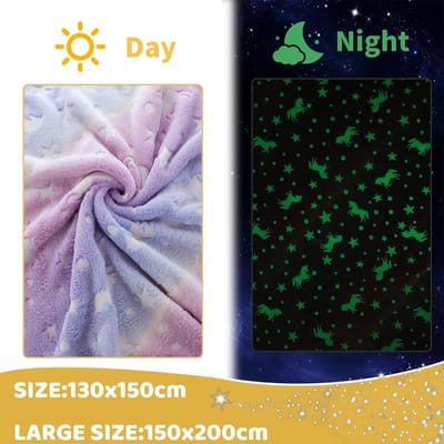 Dailygoods - Knuffeldeken voor kinderen, eenhoorn-deken, knuffeldeken, licht op in het donker, eenhoorn, cadeau voor meisjes, superzachte en warme deken (eenhoorn-01, 130 x 150 cm)