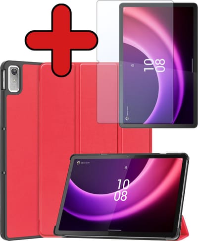 Hoesje - Geschikt voor Lenovo Tab P11 (2e / 2nd Generatie) - Met Screenprotector - Hardcover Book Case - Trifold Bookcase Hoes - Hard Cover - Tablethoes - Rood