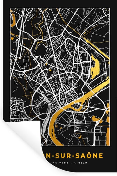 Muurstickers - Sticker Folie - Chalon-sur-Saône - Kaart - Stadskaart - Frankrijk - Plattegrond - 20x30 cm - Plakfolie - Muurstickers Kinderkamer - Zelfklevend Behang - Zelfklevend behangpapier - Stickerfolie