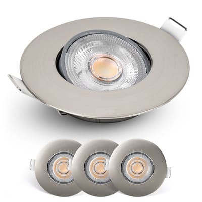 Spotjes Nikkel Dimbaar 3 stuks - Ultralage Inbouwdiepte - 480 Lumen – 2700K Warm Wit - 4.9W - 50° Kantelbaar - Emos Exclusive Inbouwspots Led