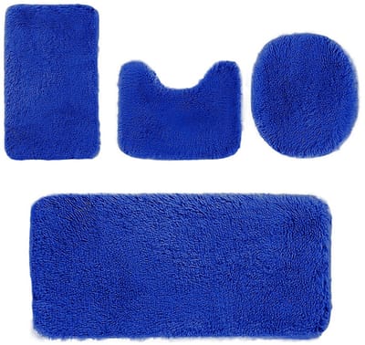 Badmatset 4-delig, wasbaar badkamertapijt, antislip badmat, toiletmat, zacht absorberende badmatten en wc-mat, douchemat, blauw