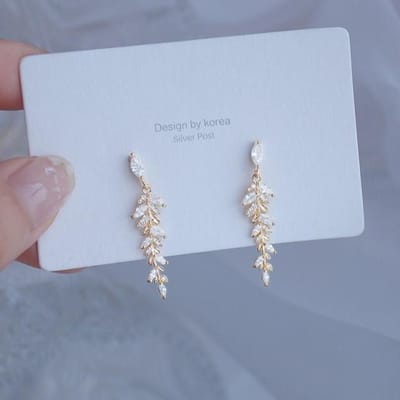 Charm 18k Echt Goud Blad Oorbellen voor Vrouwen Exquise Kleine Zirkonia Stud Oorbel Elegant Koreaans Kristal Trouwringen Hanger gray