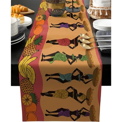Zwarte Afrikaanse Vrouw Linnen Tafel Runner Feestdecoratie Retro Oranje Etnische Stijl Keuken Eetkamertafel Runner Bruiloftsdecoraties 150x33cm brown
