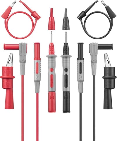 8-delige multimeter meetsnoeren set met krokodillenklemmen, mini-haken en testsondes voor voltmeter en klemmeter