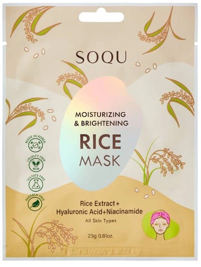 Soqu Hydraterend en Verhelderend Rijstmasker / Hydraterend en verhelderend bladmasker met rijst voor het gezicht 1 stuk