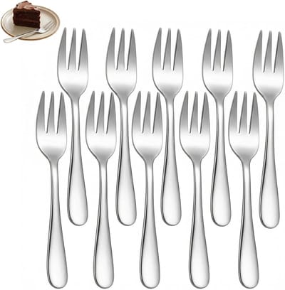 Set van 10 roestvrijstalen dessertvorken, 14 cm, vaatwasmachinebestendig, ideaal voor thuisgebruik en feesten