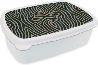 Broodtrommel Wit - Lunchbox - Brooddoos - Zebra - Dierenprint - Patronen - 18x12x6 cm - Volwassenen