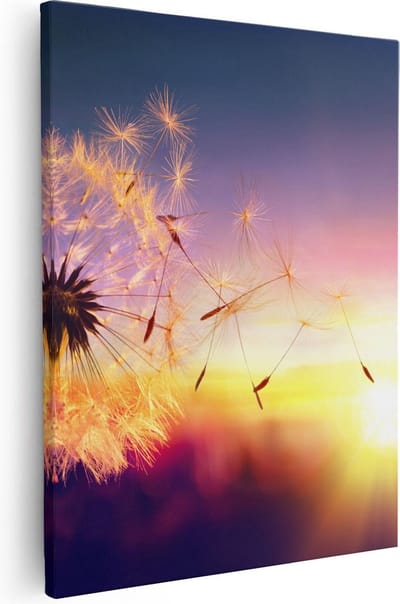 Artaza Canvas Schilderij Zonsondergang - 40x50 cm - Wanddecoratie Paardenbloem - Muurdecoratie Woonkamer - Schilderijen Op Canvas