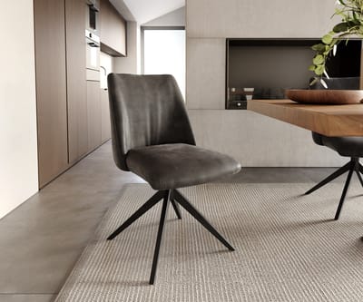 Eetkamerstoel Elso-Flex kruisframe breed zwart microvelours antraciet vintage 360° draaibaar pocketveer kern
