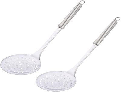 Alpina Keukengerei schuimspaan opscheplepel - 2x - zilver - RVS - 36 x 11 cm - groente lepels