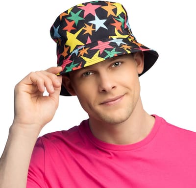 Boland - Bucket hat Stars Zwart - 59 - Volwassenen - Unisex - Foute Party - Rave - Themafeest - Festival - 90's - Aso - Hippie - Flower Power