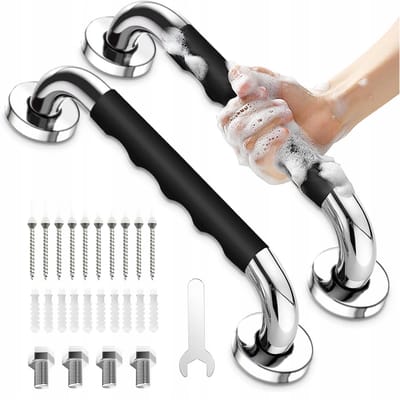 Veiligheidsbeugel - Douchebeugel - Toiletbeugel - 2-delige Set 33.5cm - RVS 304 & Antislip Greep - Schroefmontage & Handdoekrek - Voor Badkamer & Ouderen