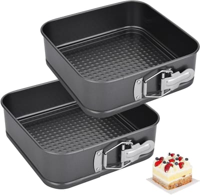 Vierkante springvorm, 15.5 x 15.5 x 4.5 cm, set van 2, anti-aanbaklaag voor het bakken van kleine taarten en desserts
