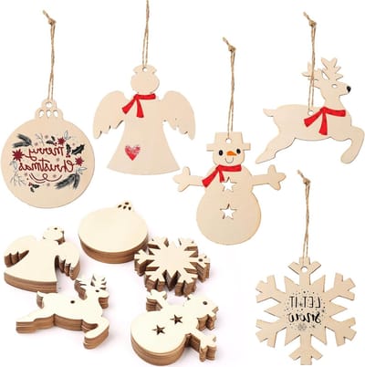 50 Stuks Houten Kersthangertjes voor DIY Kerstboomdecoratie en Feestelijke Versiering