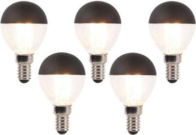 LUEDD Set van 5 E14 dimbare LED filamentlamp kopspiegel P45 zwart 300 lm 2700K